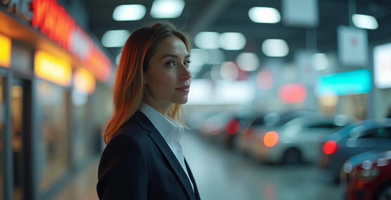 Illustration symbolique représentant les différents profils d'acheteurs Renault avec des icônes floues et textures abstraites.